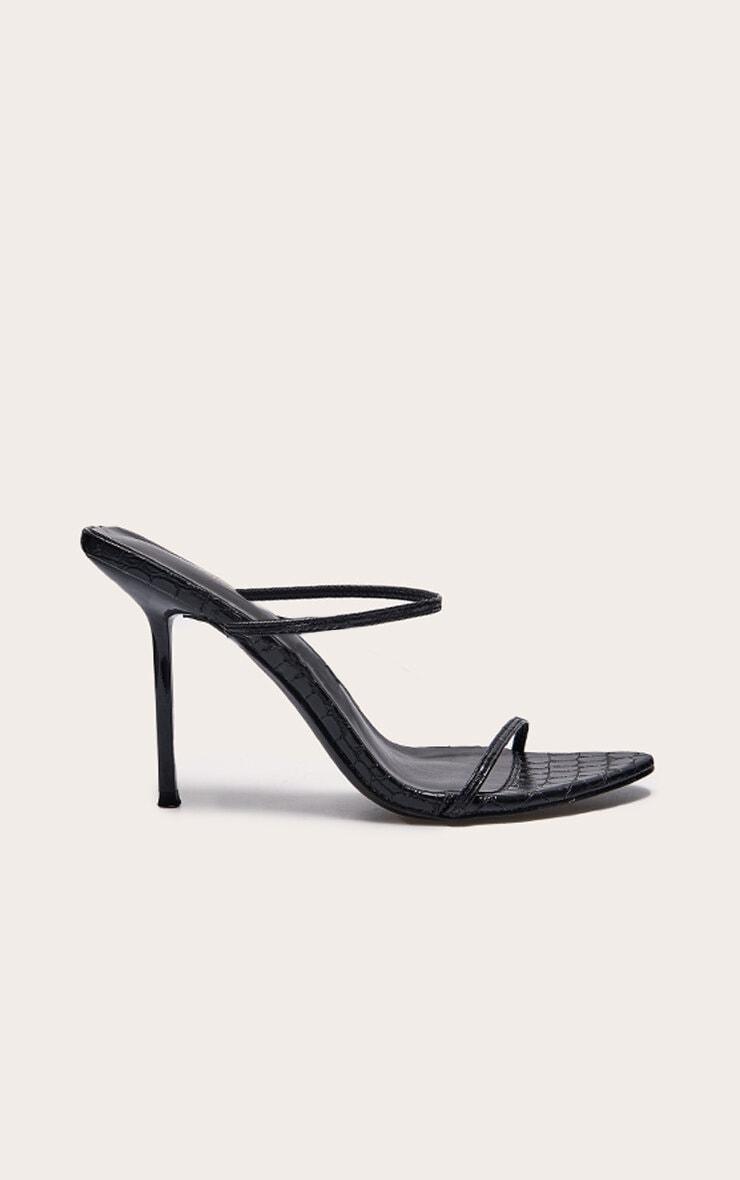 PLT Label Black Croc Faux Leather Barely There Point Toe High Heels Product Image