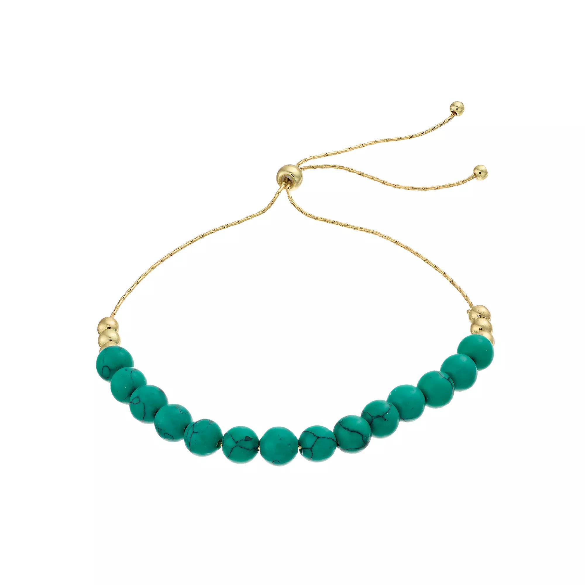 City Luxe Gemstone Bead Bolo Bracelet, Women's, Gold Tone Green Product Image