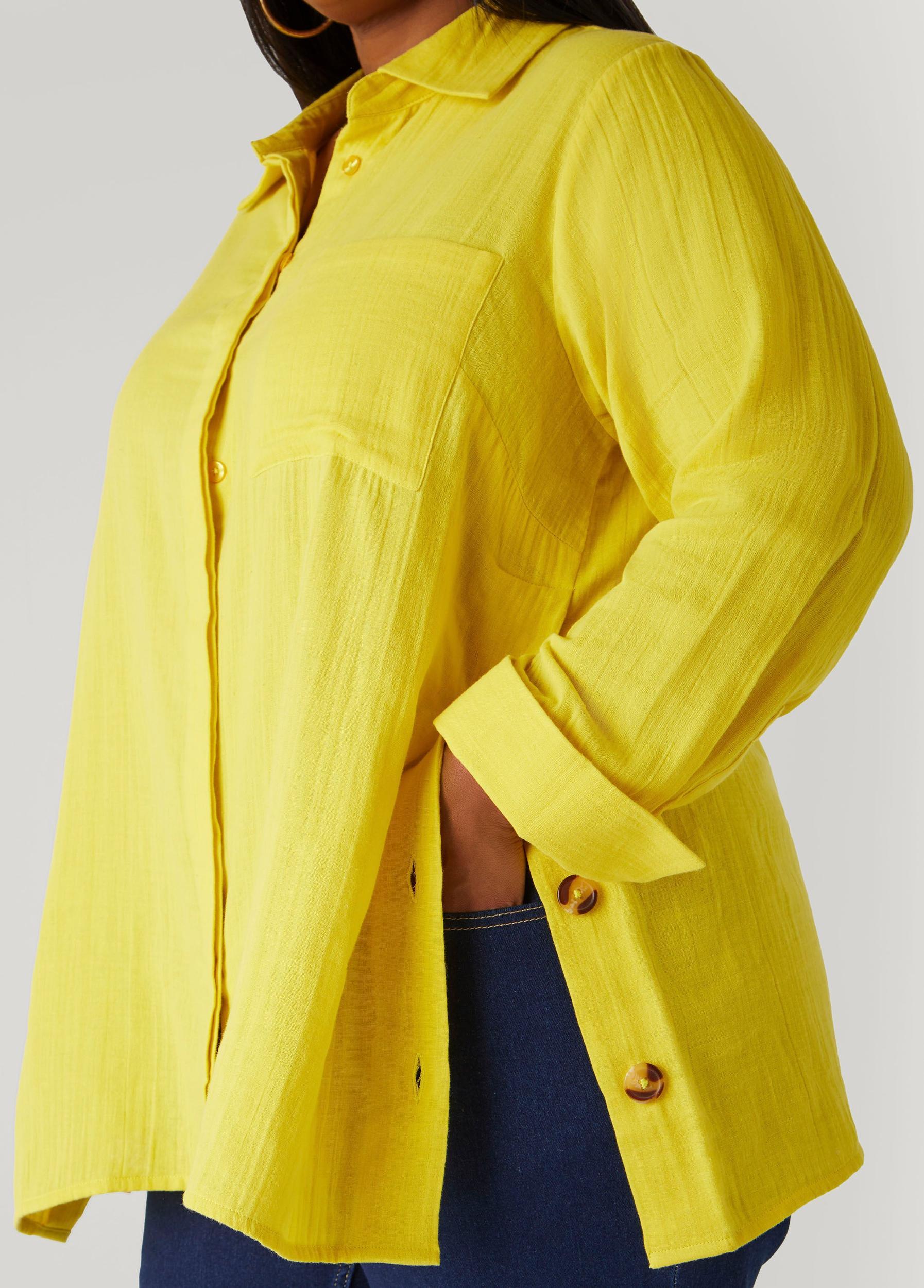 Button Detailed Cotton Gauze Shirt Product Image
