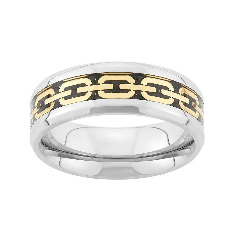 Tri-Tone Stainless Steel Chain Link Wedding Band - Men, Men's, Size: 8.50, Grey Product Image