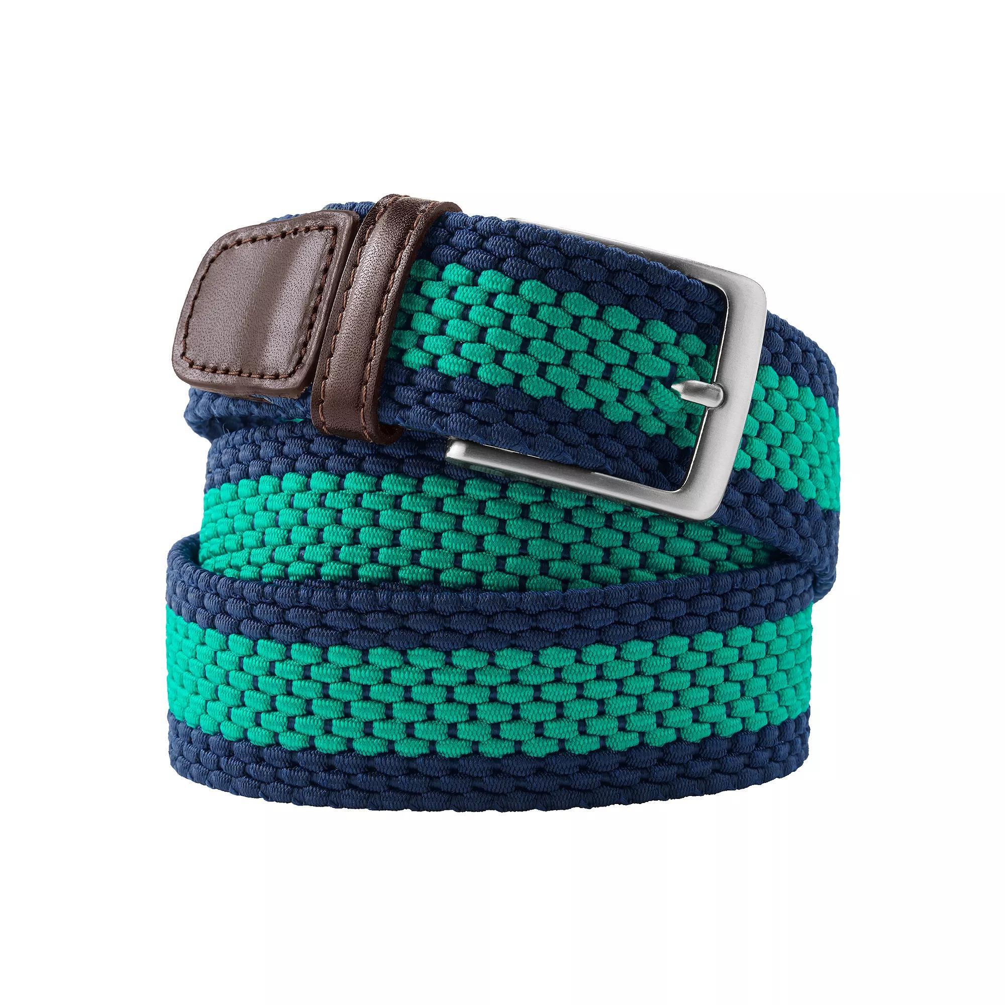 Men's Lands' End Elastic Braid Leather Trim Belt, Size: XXL, Green Clay Stripe Product Image
