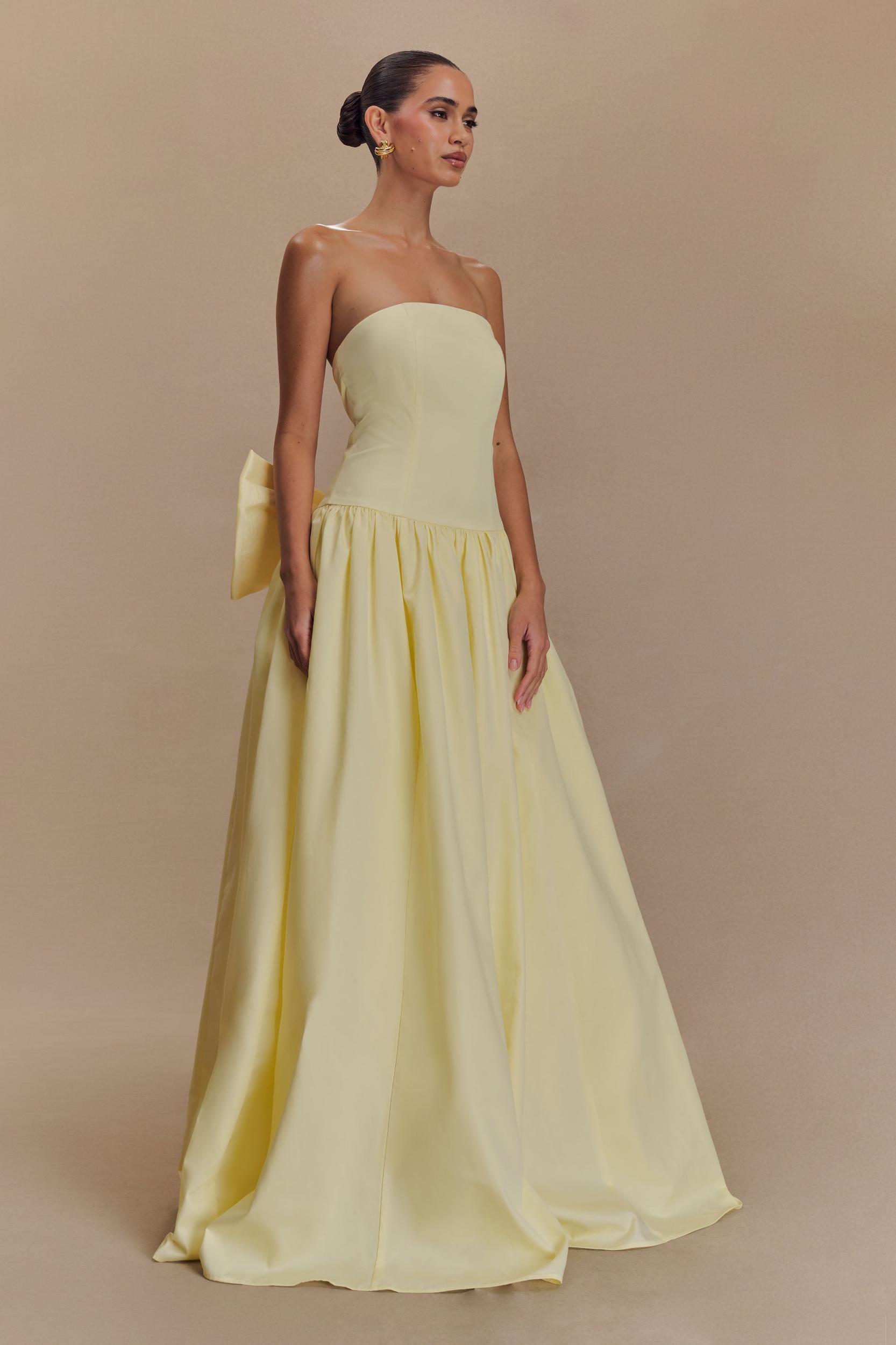 Frances Strapless Bow Maxi Dress - Lemon Product Image