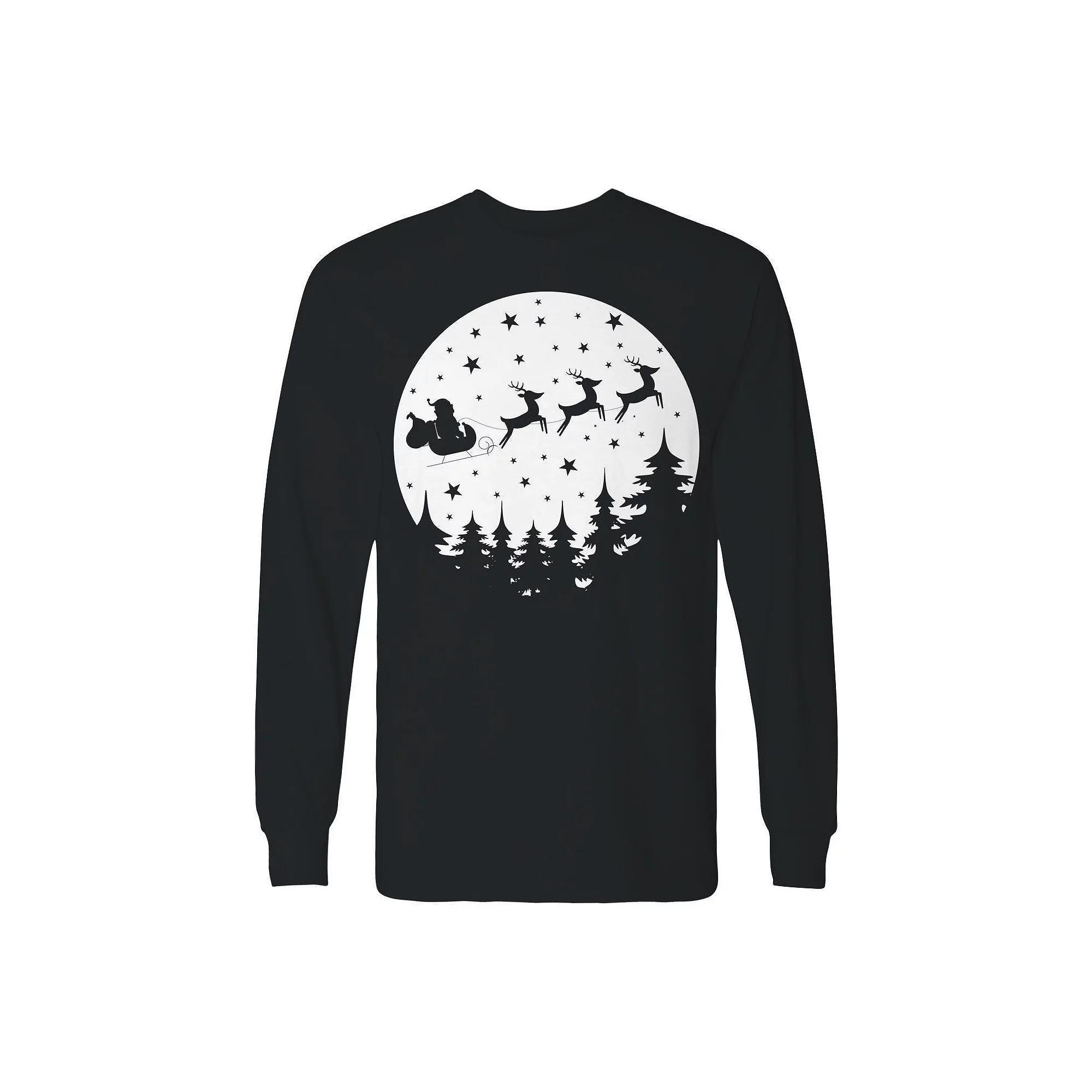 Men's Vector Christmas Moon Long Sleeve Graphic Tee, Size: XXL, Irish Green Product Image