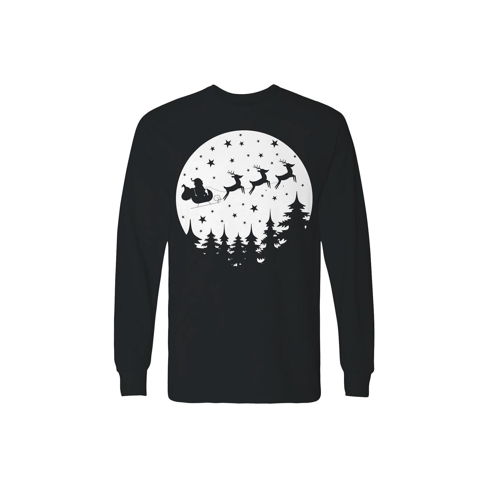 Men's Vector Christmas Moon Long Sleeve Graphic Tee, Size: XXL, Irish Green Product Image