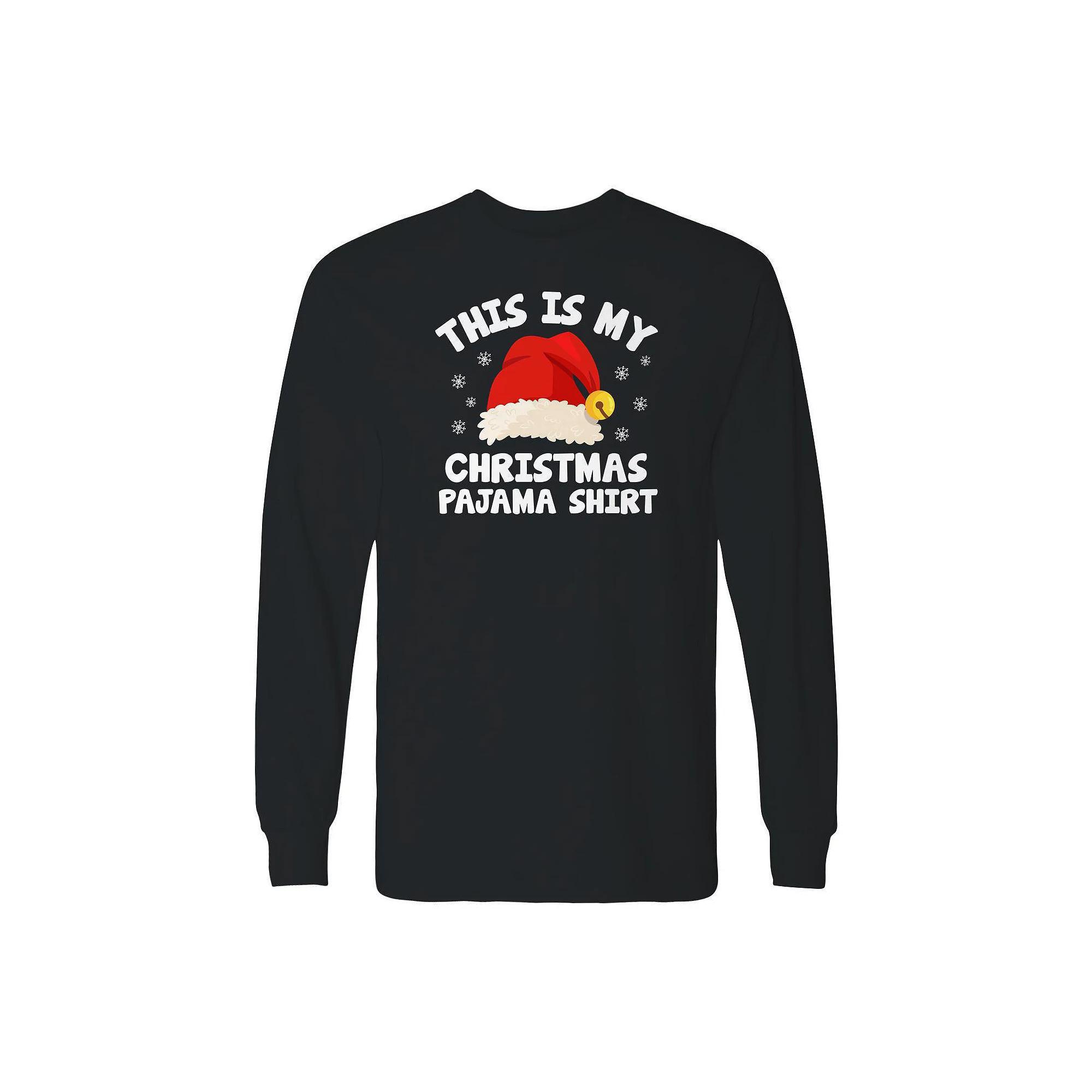 Men's Pajama Christmas Shirt Long Sleeve Graphic Tee, Size: Large, Black Product Image