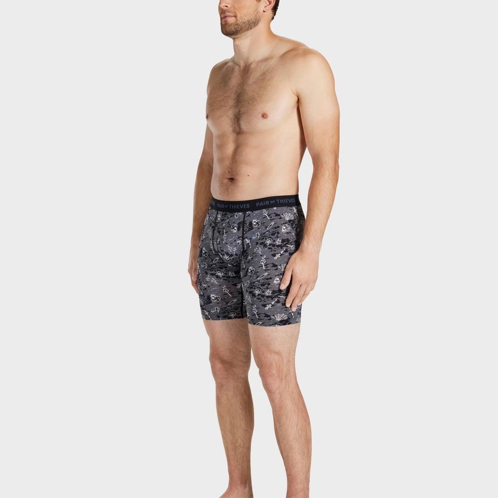 Pair of Thieves Men's Skull Print Super Fit Long Leg Boxer Briefs 2pk - Black/White L: Mid Rise Mesh Underwear Product Image