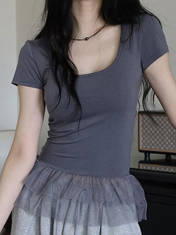 Lace U Neck Short Sleeve Tee Product Image