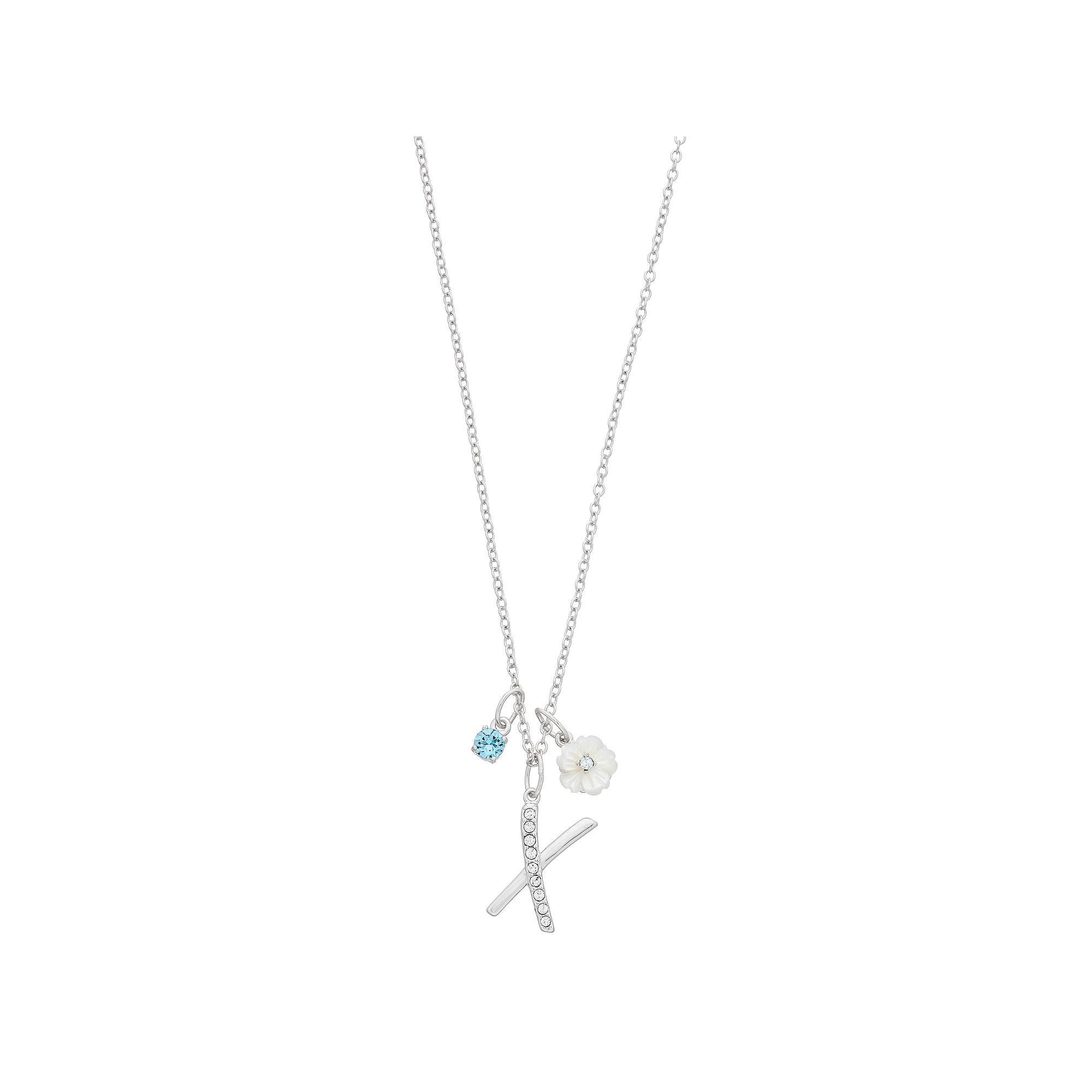 Brilliance Mother-of-Pearl Flower & Initial Pendant Necklace, Womens U Product Image