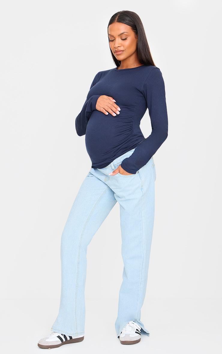 Maternity Navy Crew Neck Long Sleeve Fitted Top Product Image