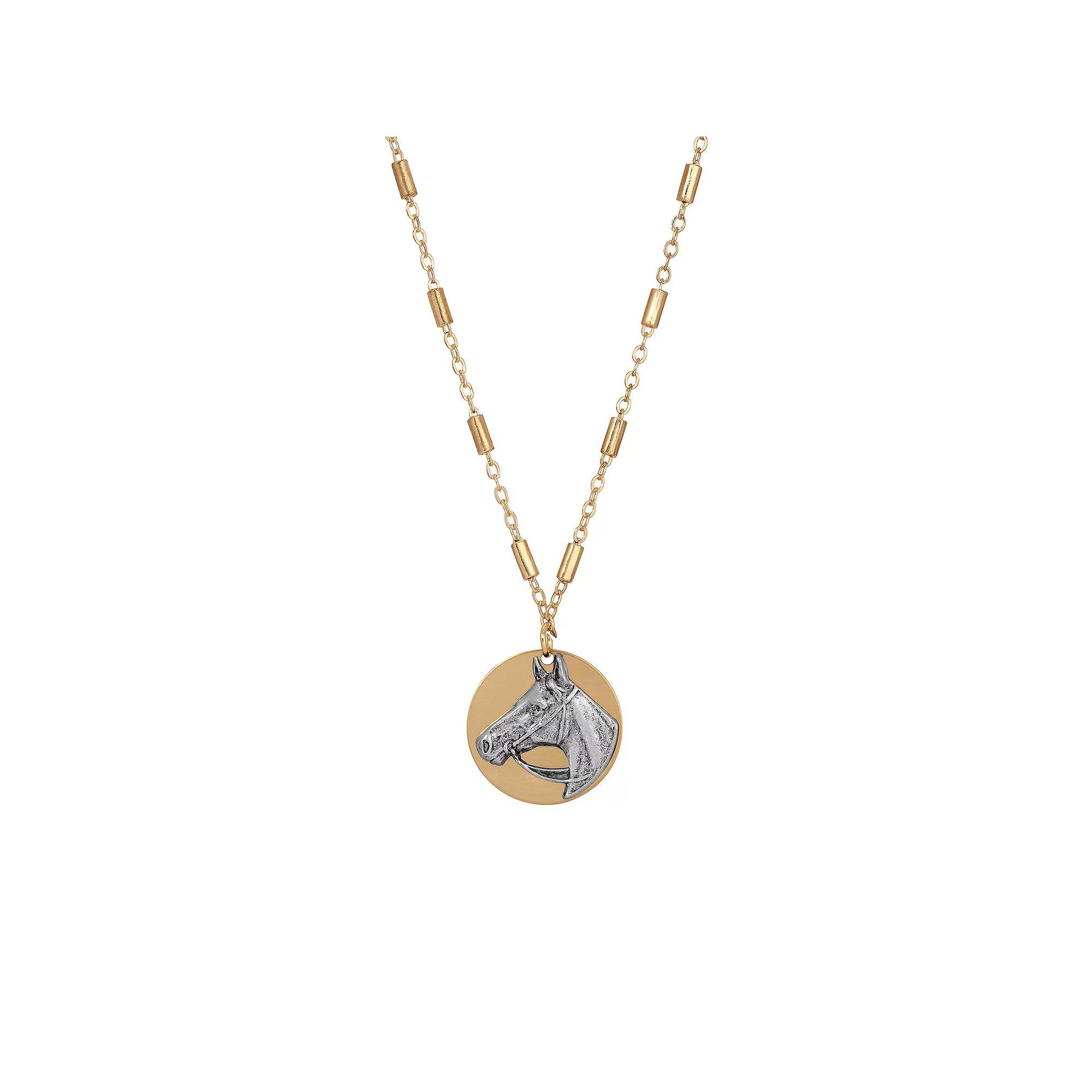 1928 Two-Tone Horse Head Pendant Necklace, Womens, Multi Product Image