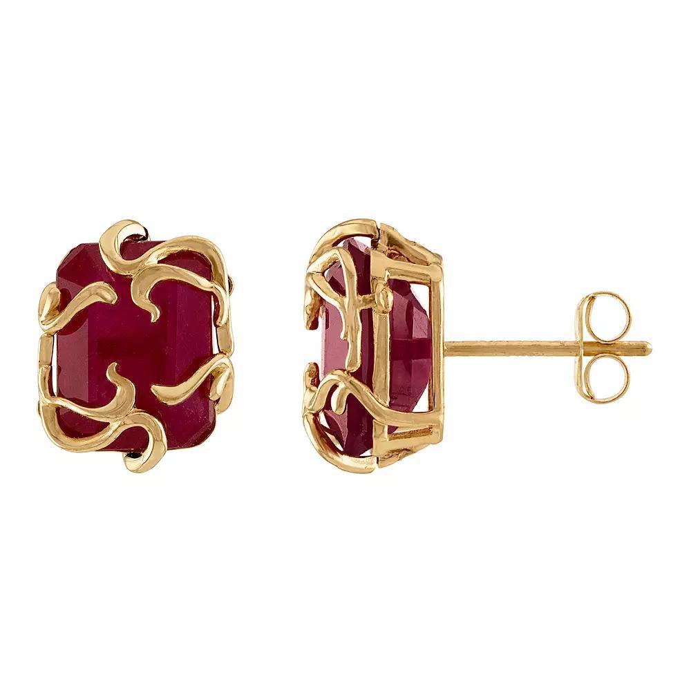 Tiara 10k Gold Ruby Medusa Earrings, Womens Product Image