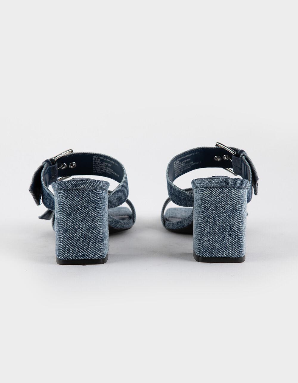 STEVE MADDEN Masterful Double Buckle Womens Heeled Sandals - DENIM Product Image
