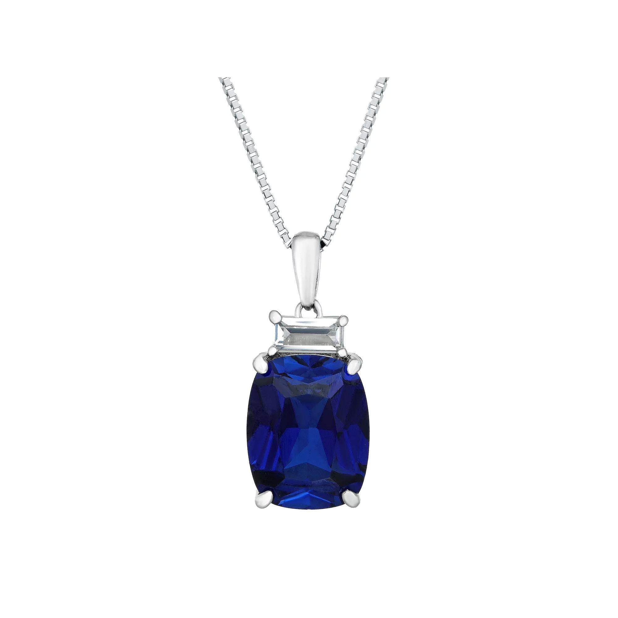 Gemminded Sterling Silver Lab-Created Sapphire & Lab-Created White Sapphire Accent Pendant Necklace, Women's, Size: 18" Product Image