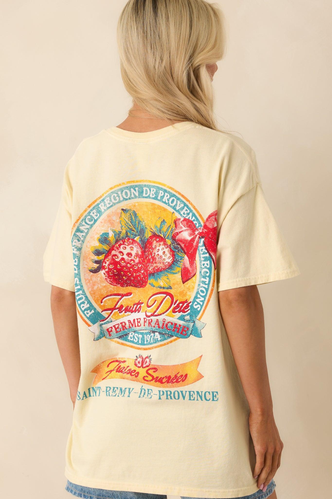 Picked Just For You Butter Yellow Cotton Strawberry Graphic Tee Product Image