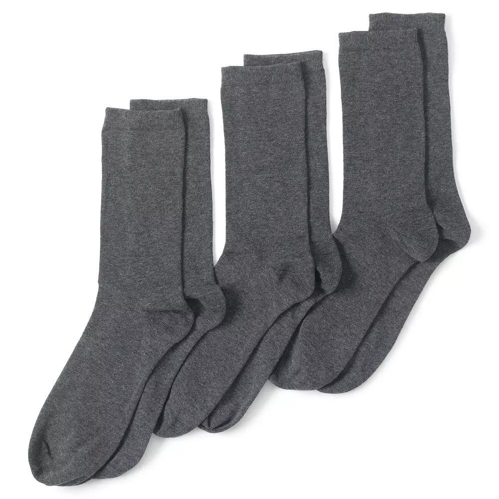 Women's Lands' End Seamless Toe Solid Crew Socks 3-Pack, Size: Small-Medium, Grey Heather Product Image