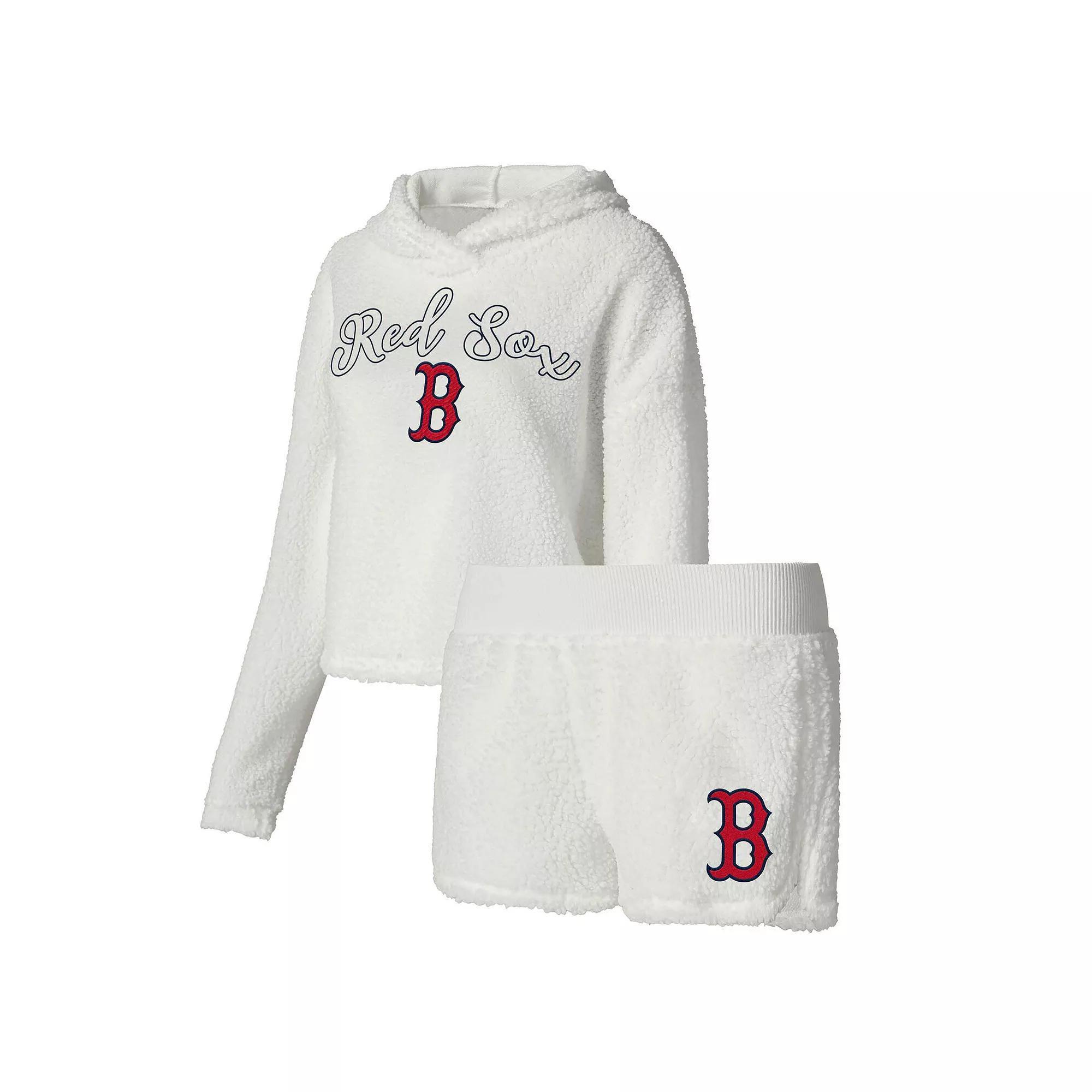 Women's Concepts Sport Cream Boston Red Sox Fluffy Hoodie Top & Shorts Sleep Set, Size: XL, Beige Product Image