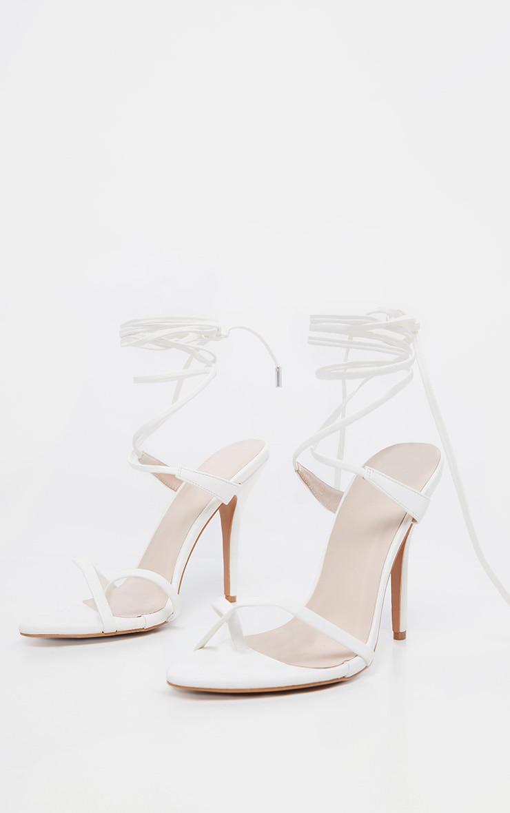White Mid Heel Toe Loop Ankle Tie Heel Product Image