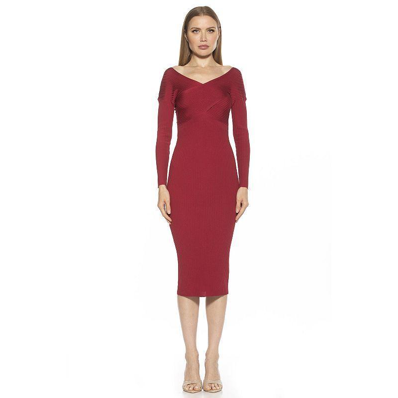 Women's ALEXIA ADMOR Christy Crossover Long Sleeve Ribbed Knit Dress, Size: Medium, Black Product Image