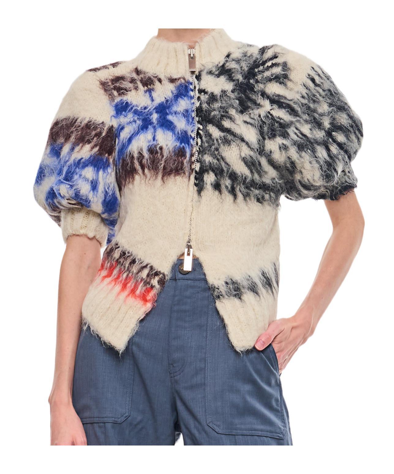 SACAI Short-sleeved Sweater Cardigan In Nude Product Image