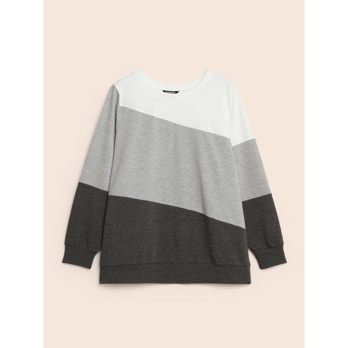 Plus Size Crew Neck Colorblock Contrast Sweatshirt Women DimGray Casual Contrast Round Neck Everyday Sweatshirts BloomChic 30/6X Product Image