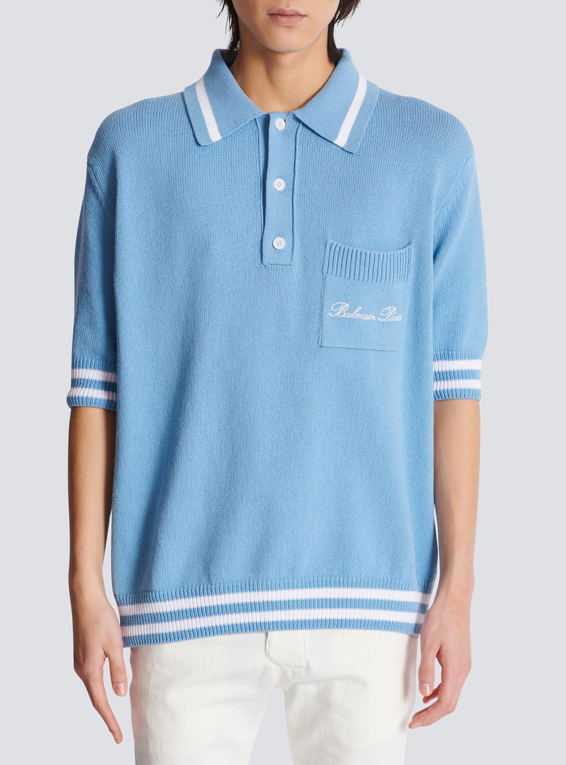 Wool polo shirt with Balmain Signature embroidery  Product Image