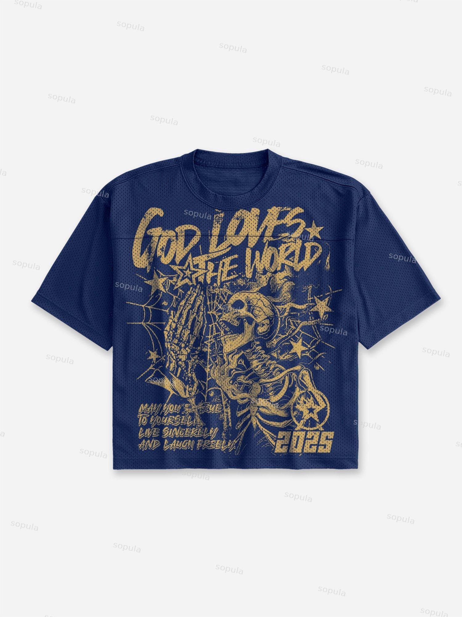 Street God Loves The World Graphic Blokecore Mesh Football Jersey T-shirt Product Image