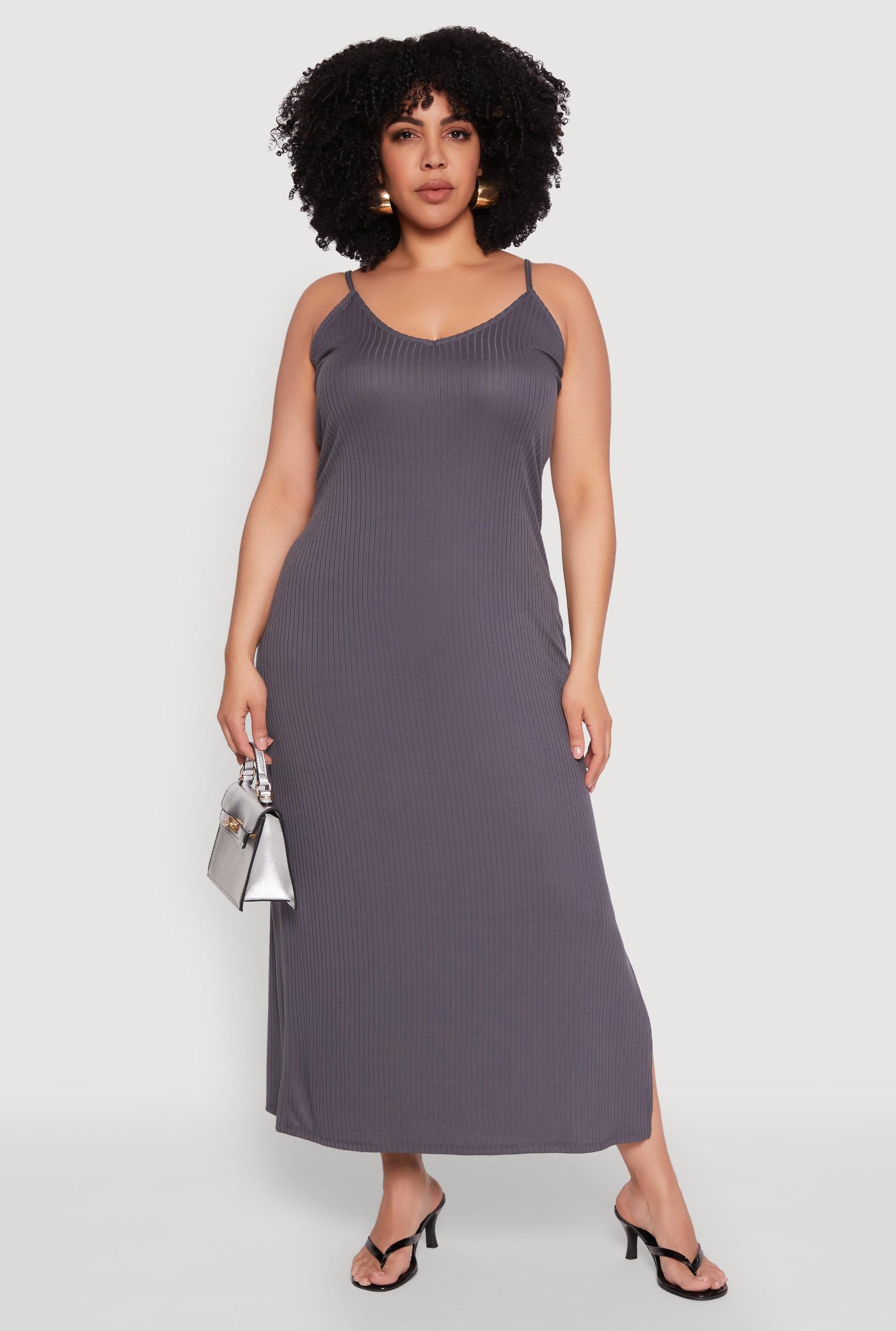 Womens Plus Size V Neck Side Slit Maxi Dress Product Image