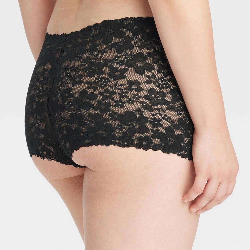 Women's Allover Lace Boy Shorts Underwear - Auden™ Black M: Mid Rise, Cotton Gusset, Lightweight Fabric Product Image