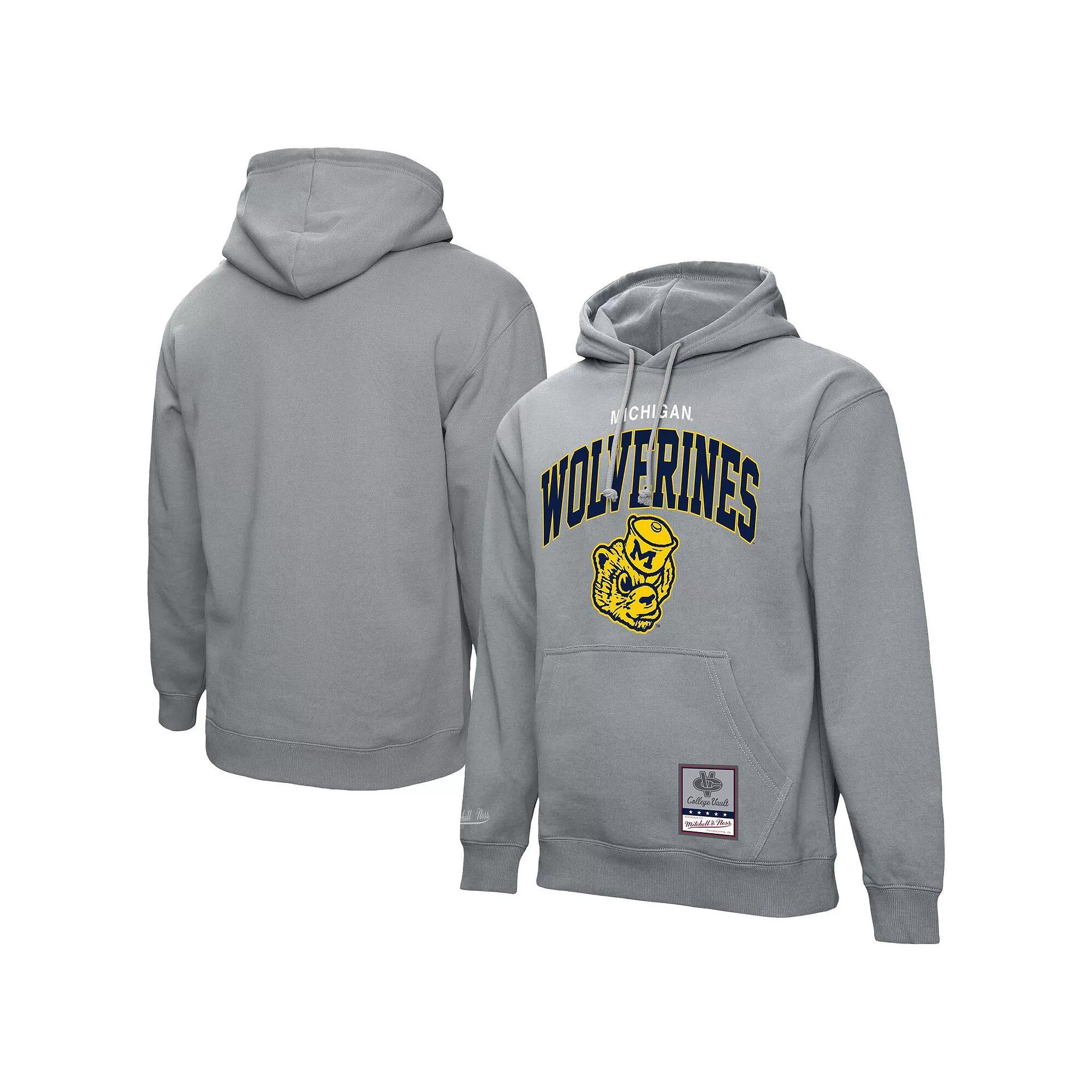 Men's Mitchell & Ness  Heather Gray Michigan Wolverines Classic Arch Pullover Hoodie, Size: 2XL, Grey Product Image