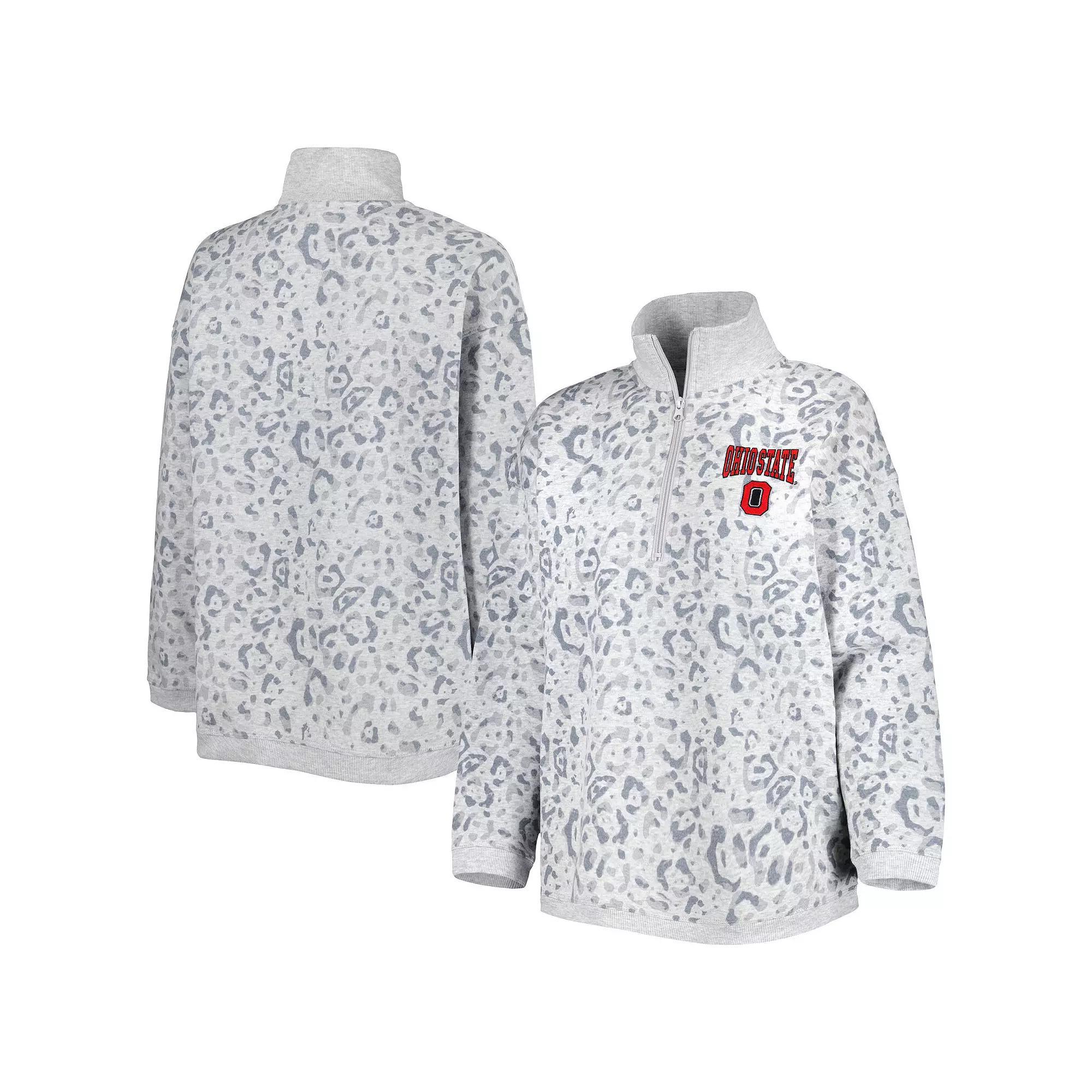 Women's Gameday Couture Heather Gray Ohio State Buckeyes Leopard Quarter-Zip Sweatshirt, Size: Small, Grey Product Image