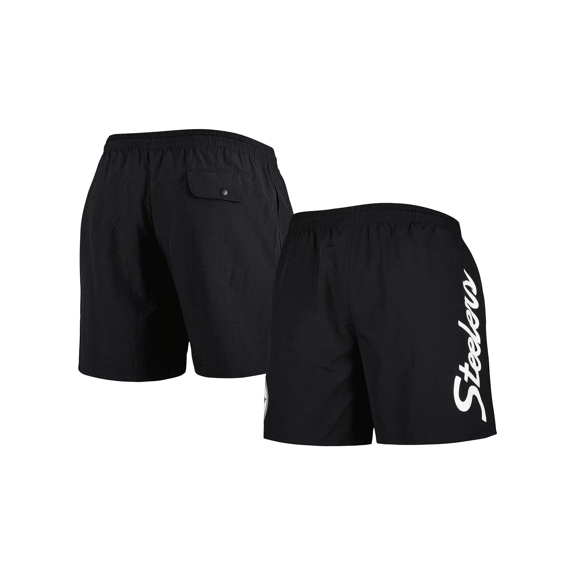 Men's Mitchell & Ness Black Pittsburgh Steelers Team Essentials Nylon Shorts, Size: Small Product Image