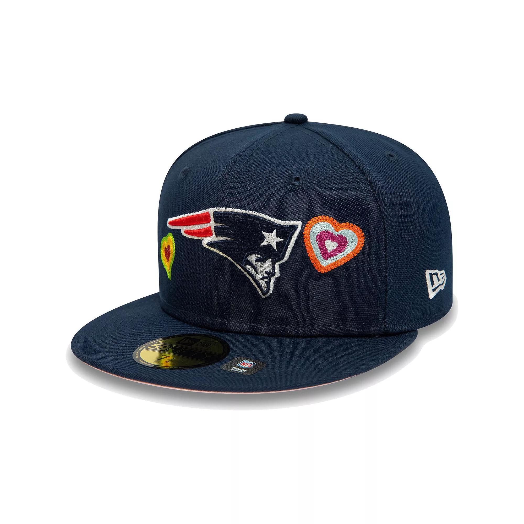 Men's New Era Navy New England Patriots Chain Stitch Heart 59FIFTY Fitted Hat, Size: 7 7/8, Blue Product Image