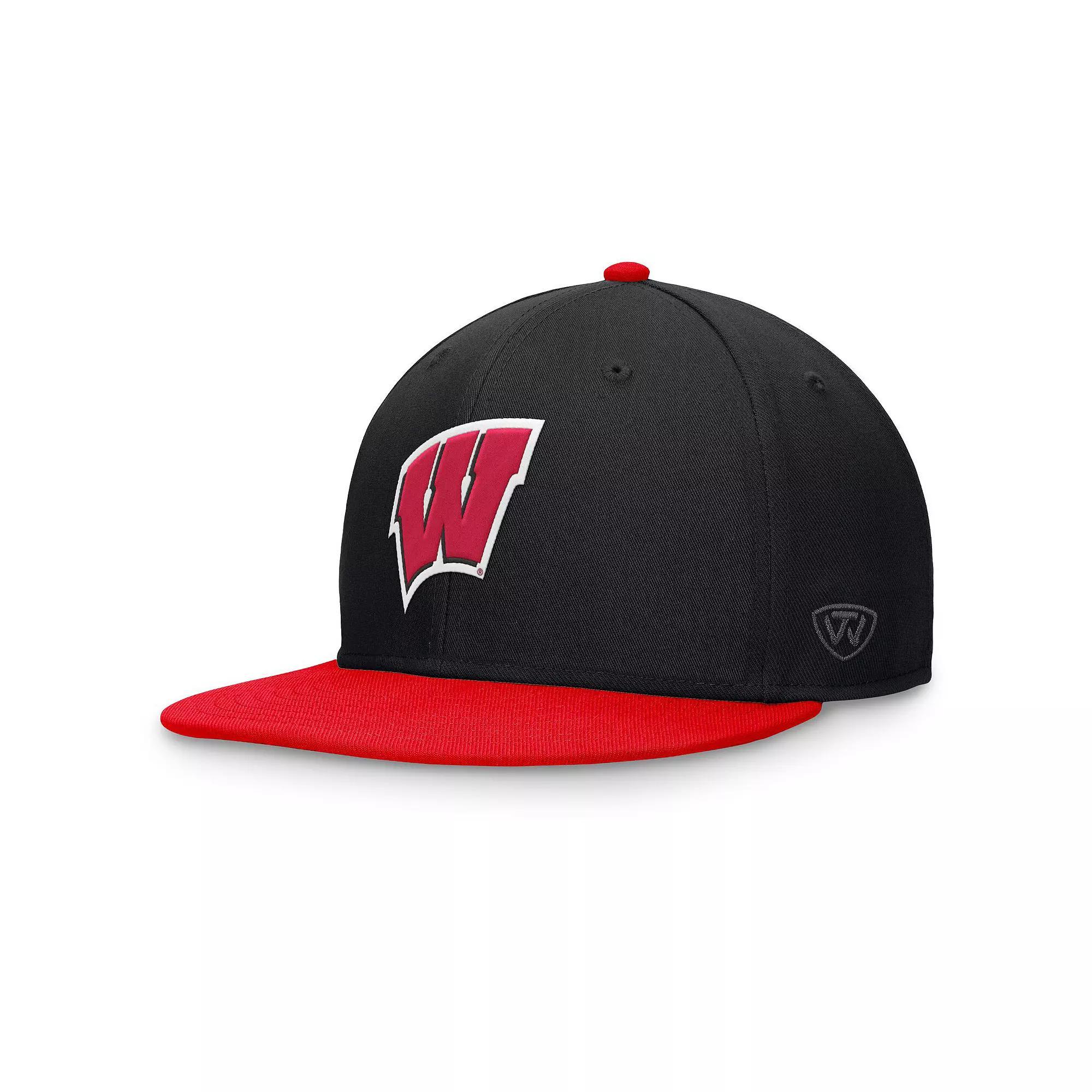 Men's Top of the World Black/Red Wisconsin Badgers Rally Two-Tone Fitted Hat, Size: 7 1/8 Product Image