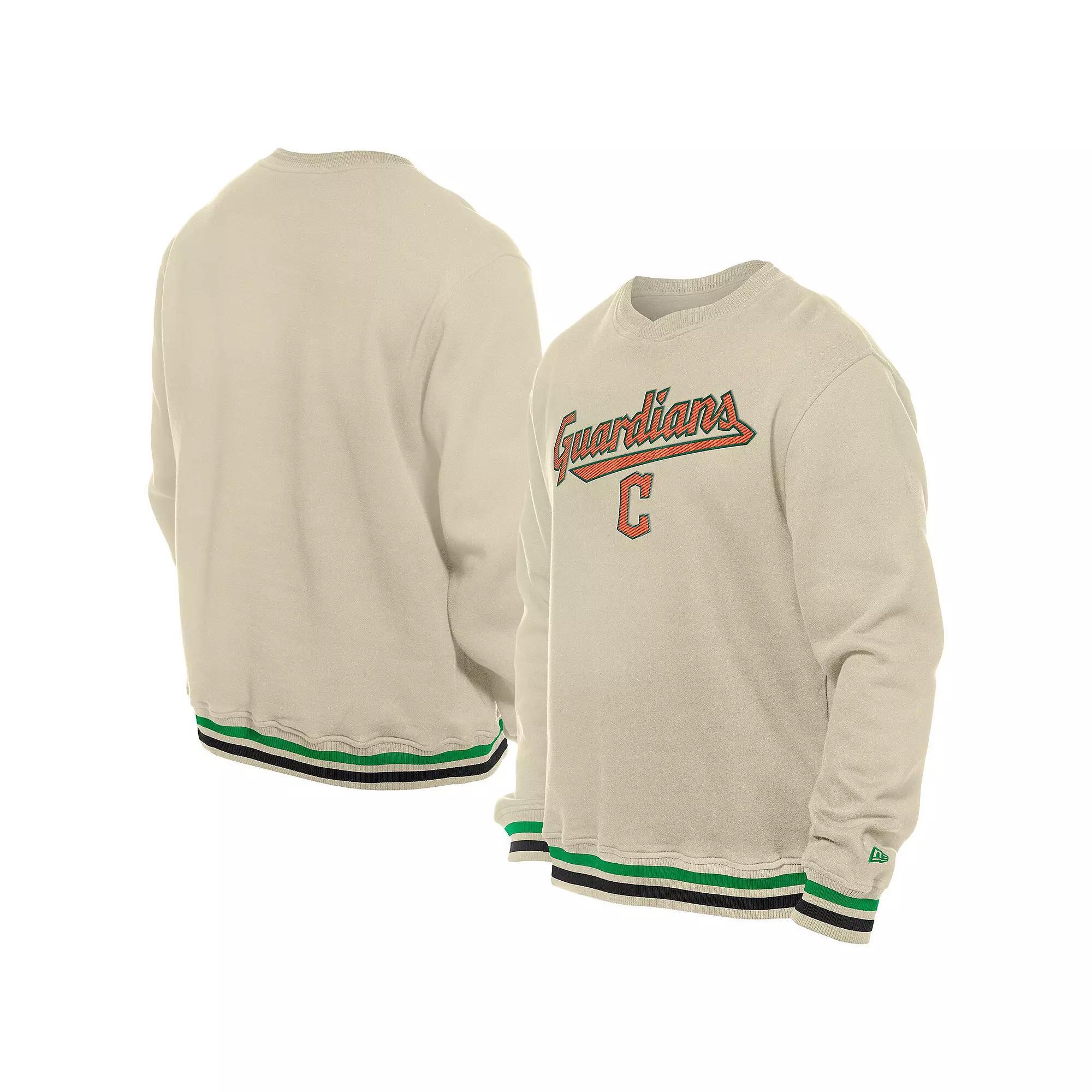 Men's New Era  Cream Cleveland Guardians St. Patrick's Day Twill Pullover Sweatshirt, Size: Medium, Grd Beige Product Image