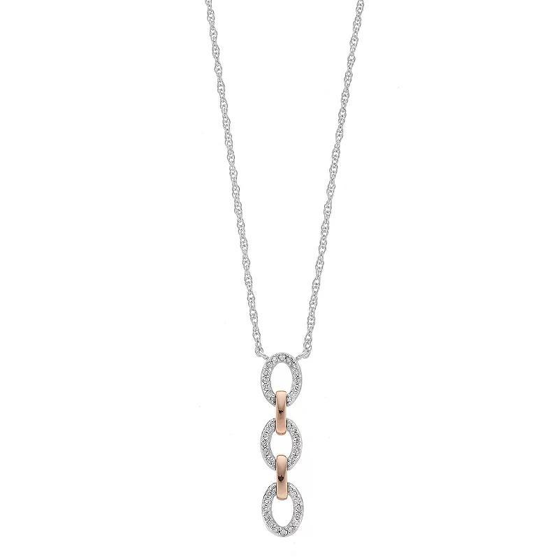 14k Rose Gold Over Silver Two Tone 1/8 Carat T.W. Diamond Link Pendant, Womens Product Image