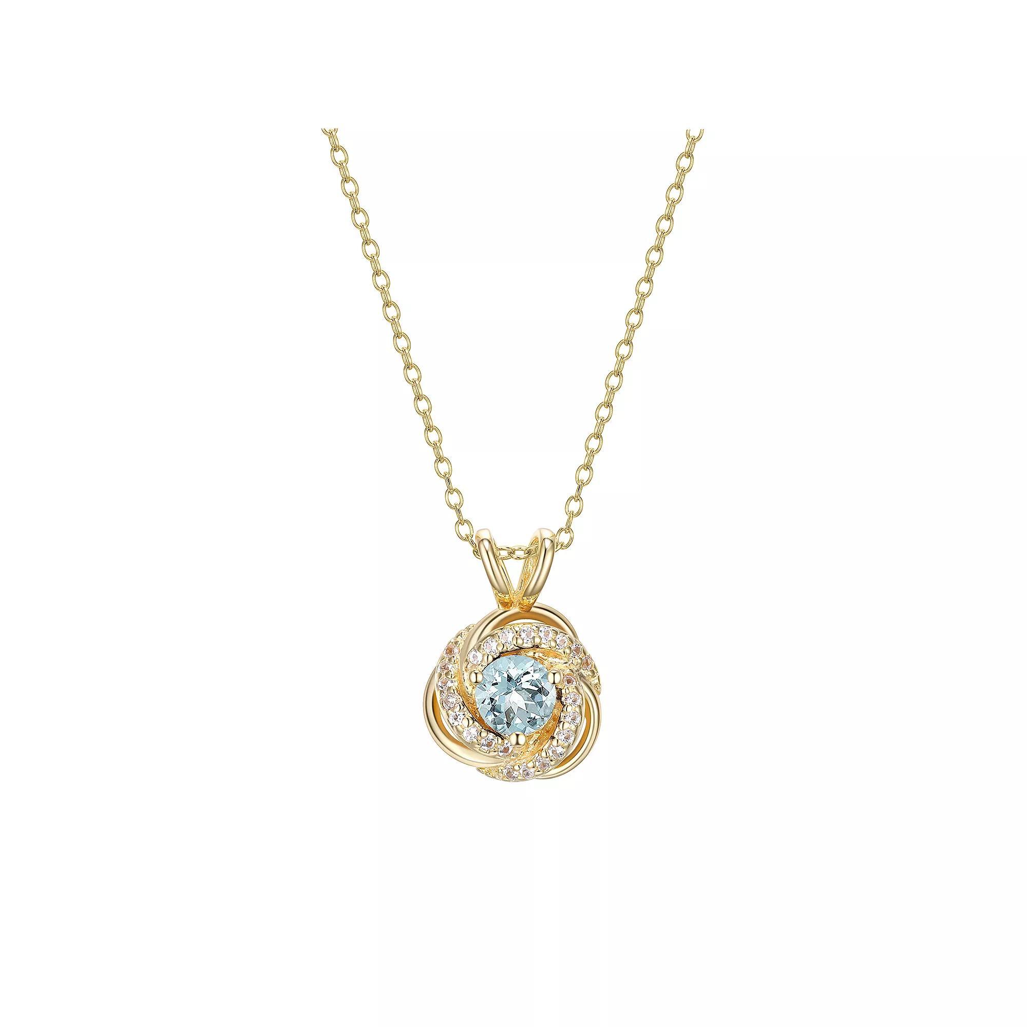 Tokens of Love Sterling Silver Lab-Created Aquamarine Birthstone Love Knot Pendant Necklace, Women's, Size: 18", 18k Gold Plated Product Image