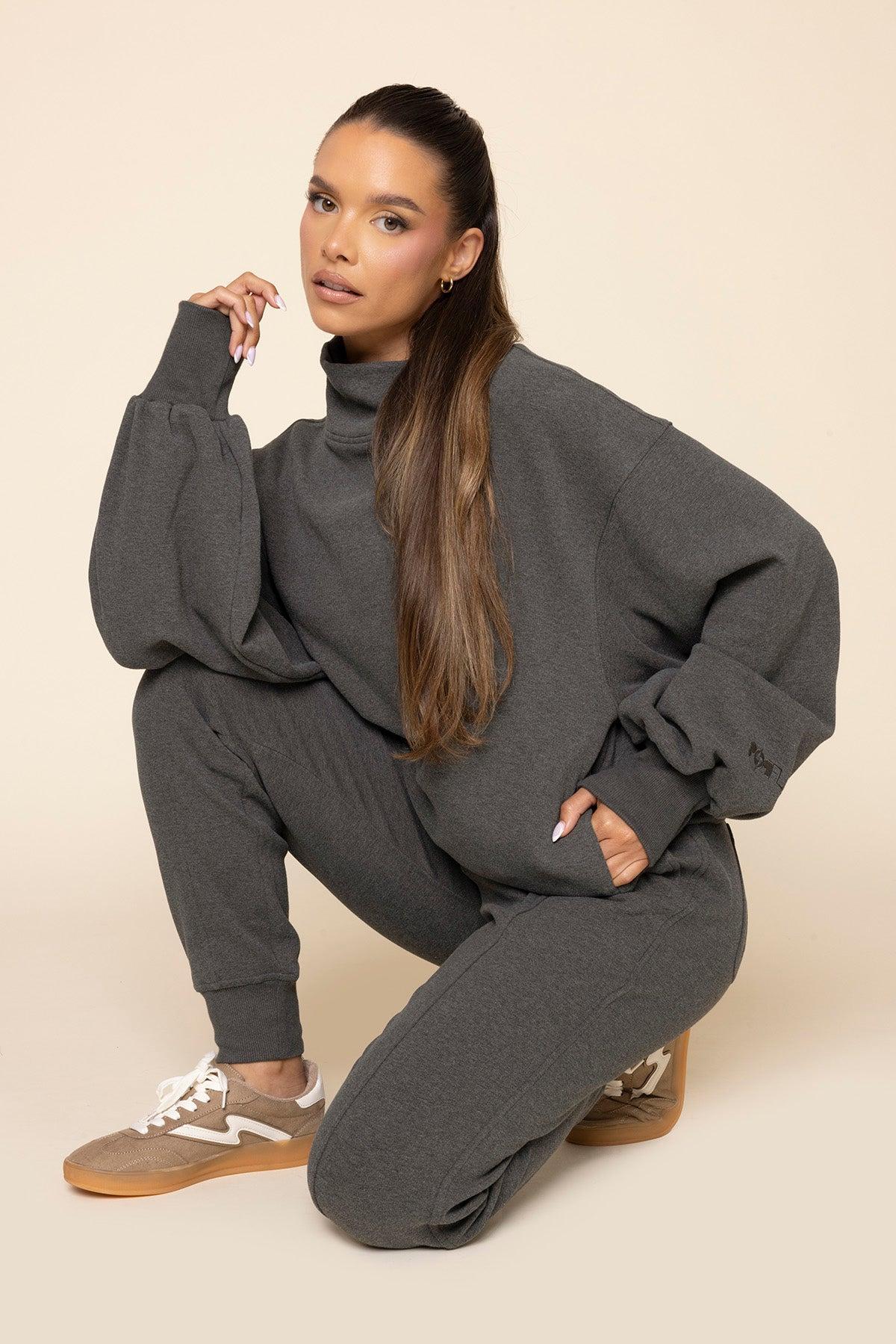 Ooey Gooey Mockneck Sweatshirt with Pockets - Charcoal Heather Product Image