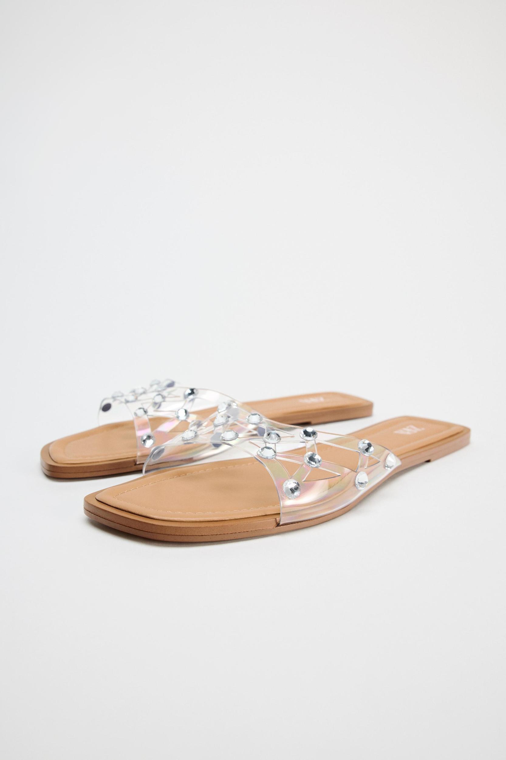 RHINESTONE FLAT VINYL SANDALS Product Image