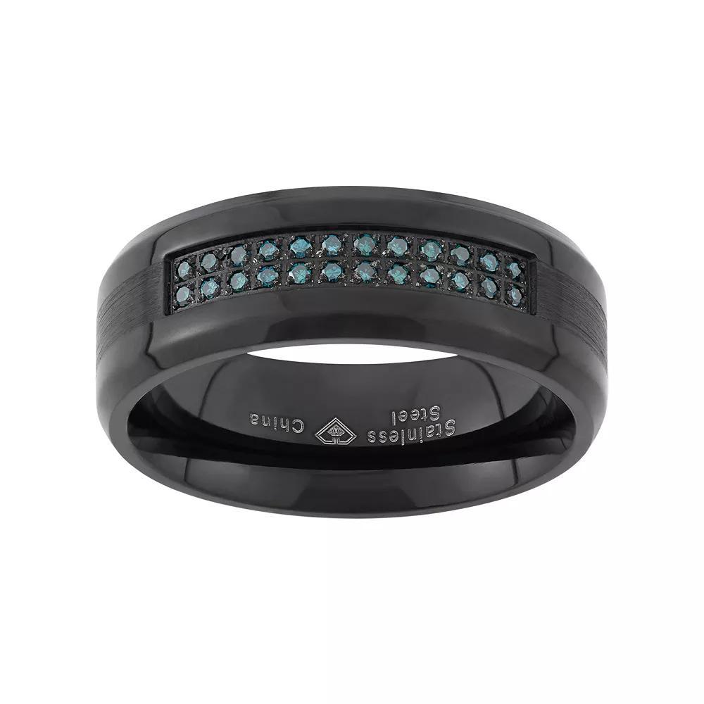 1/6 Carat T.W. Blue Diamond Black Ion-Plated Stainless Steel Wedding Band - Men, Men's, Size: 12 Product Image