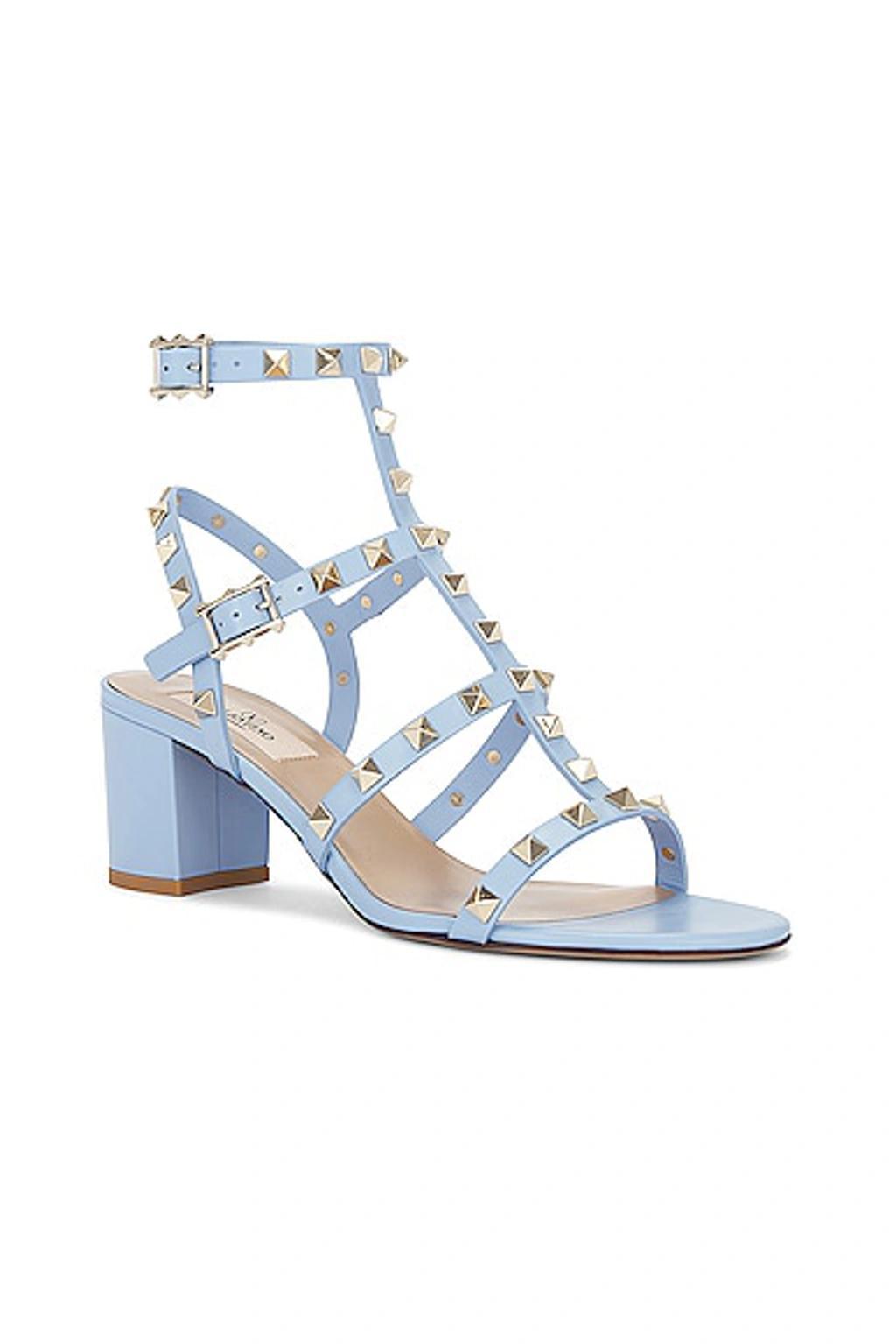 VALENTINO GARAVANI Rockstud Sandal In Popeline Blue Product Image