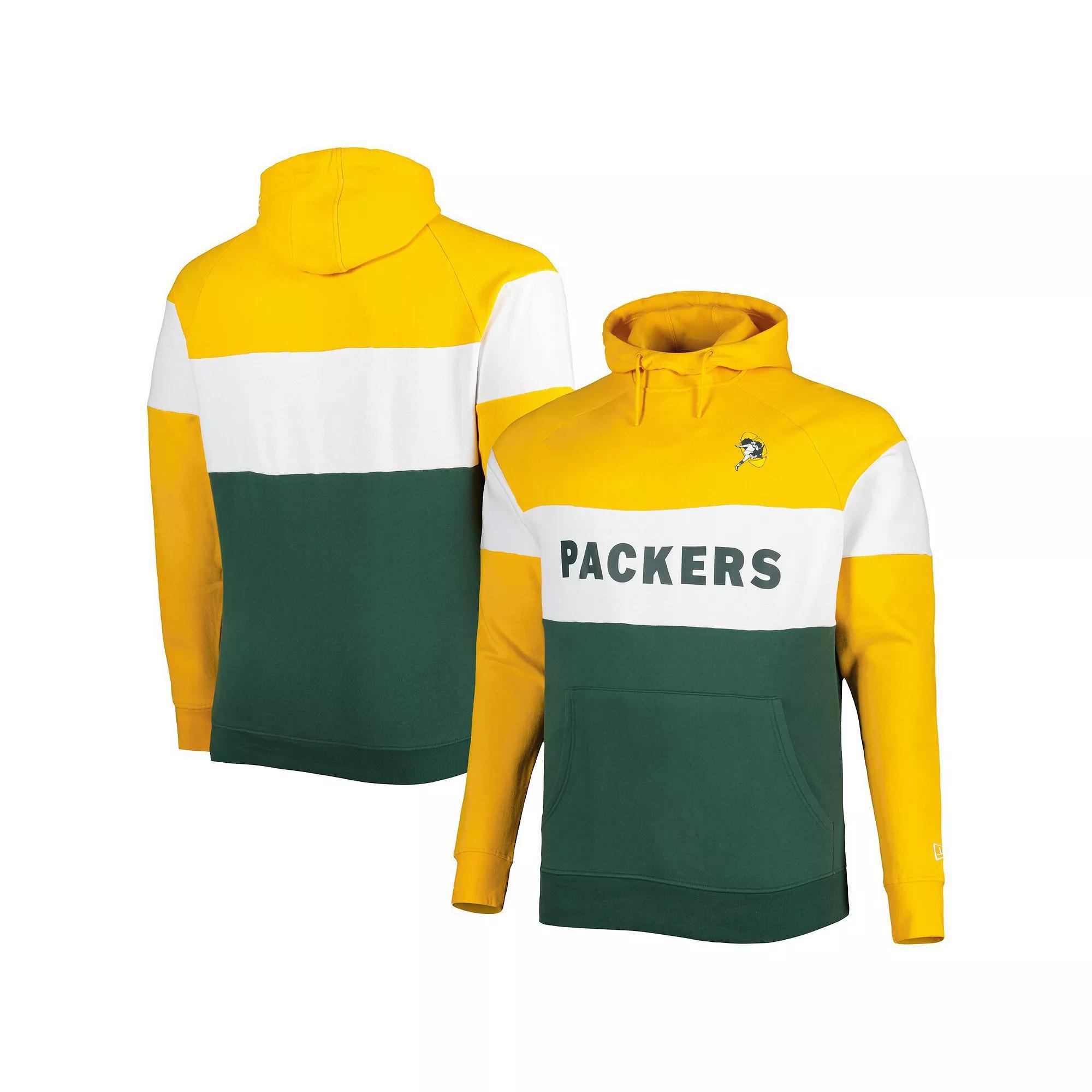 Men's New Era Green Green Bay Packers Big & Tall Throwback Colorblock Fleece Raglan Pullover Hoodie, Size: 5XB Product Image