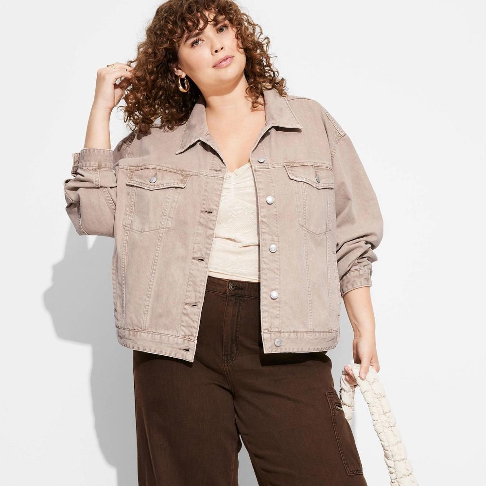 Womens Foundational Oversized Trucker Jacket - Wild Fable Brown 4X Product Image