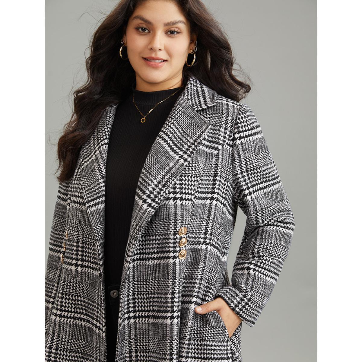 Plus Size Houndstooth Textured Double Breasted Pocket Coat Women Black Casual Texture Ladies Dailywear Winter Coats BloomChic 30/6X Product Image