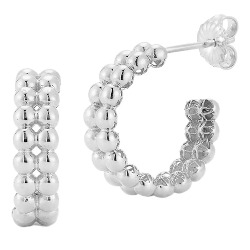 Sunkissed Sterling Sterling Silver Double Row Beaded C-Hoop Earrings, Women's, Silver Tone Product Image