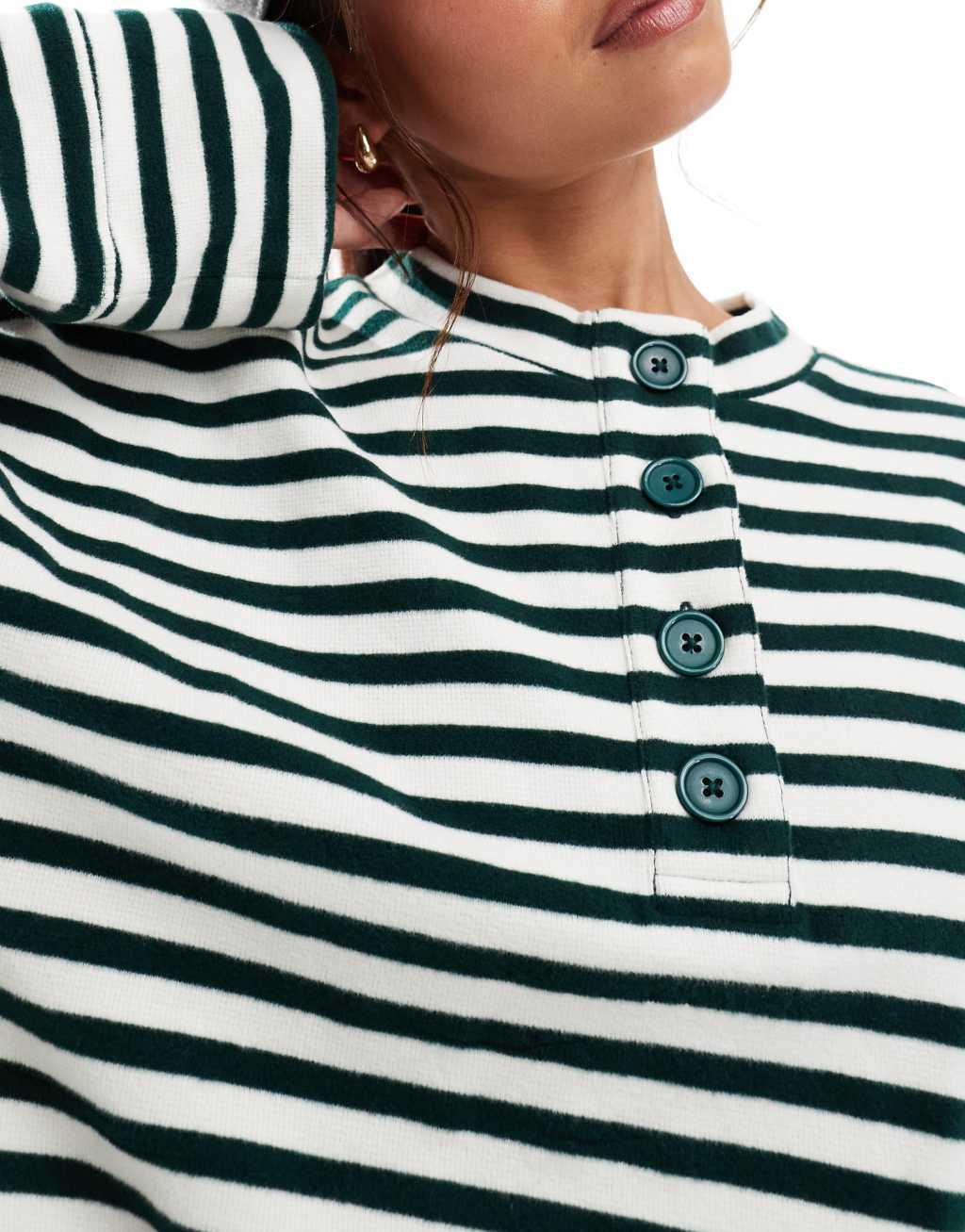 ASOS DESIGN supersoft oversized henley in green stripe Product Image