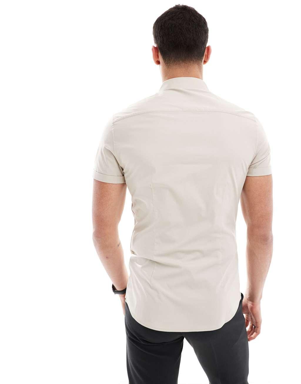 ASOS DESIGN skinny fit shirt in stone  Product Image