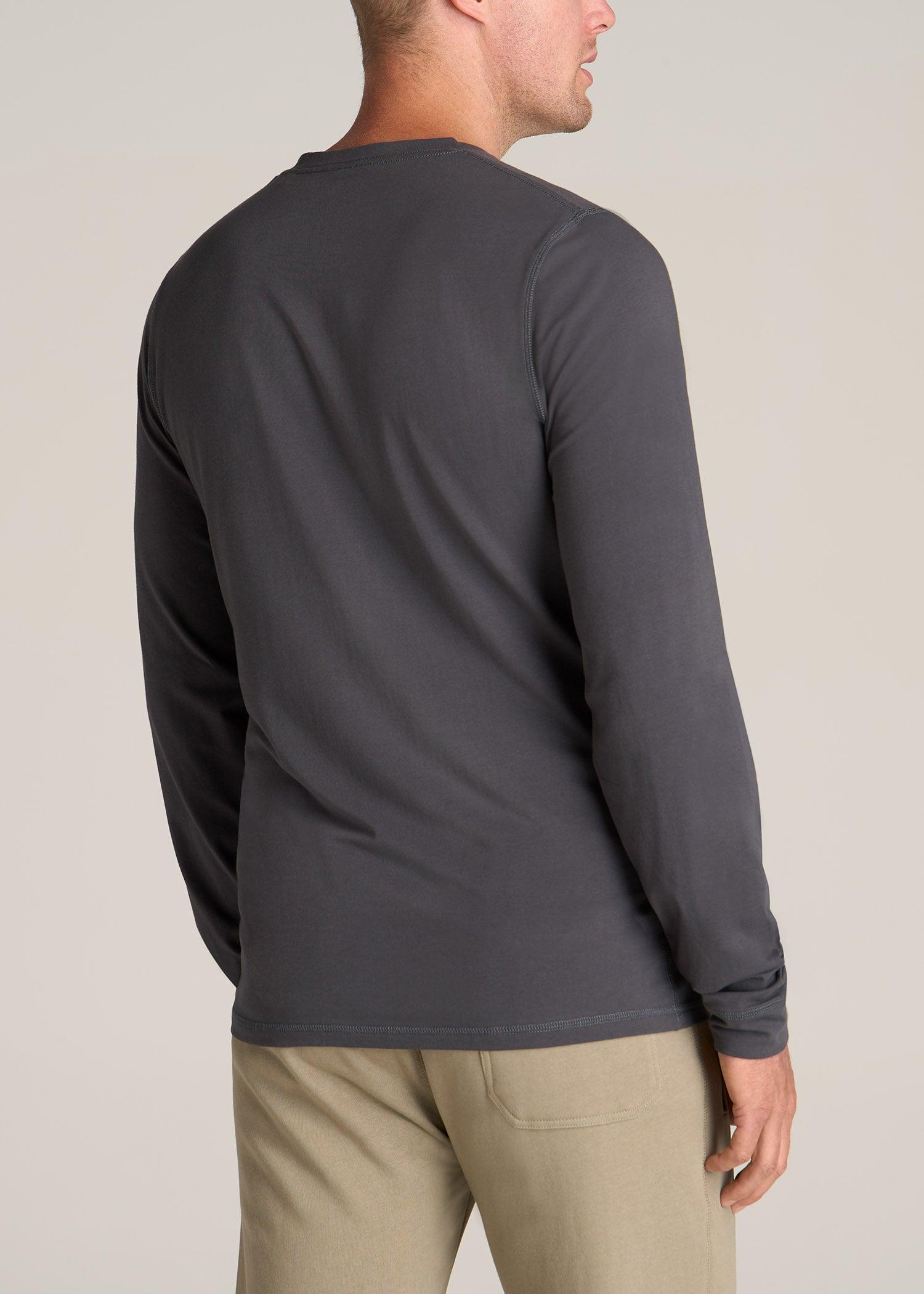 Pima Stretch Knit Henley Shirt for Tall Men in Iron Grey Product Image