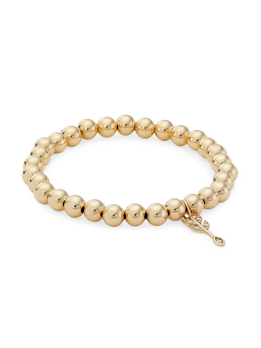 Womens 14K Yellow Gold & Diamond Arrow-Charm Stretch Bracelet Product Image