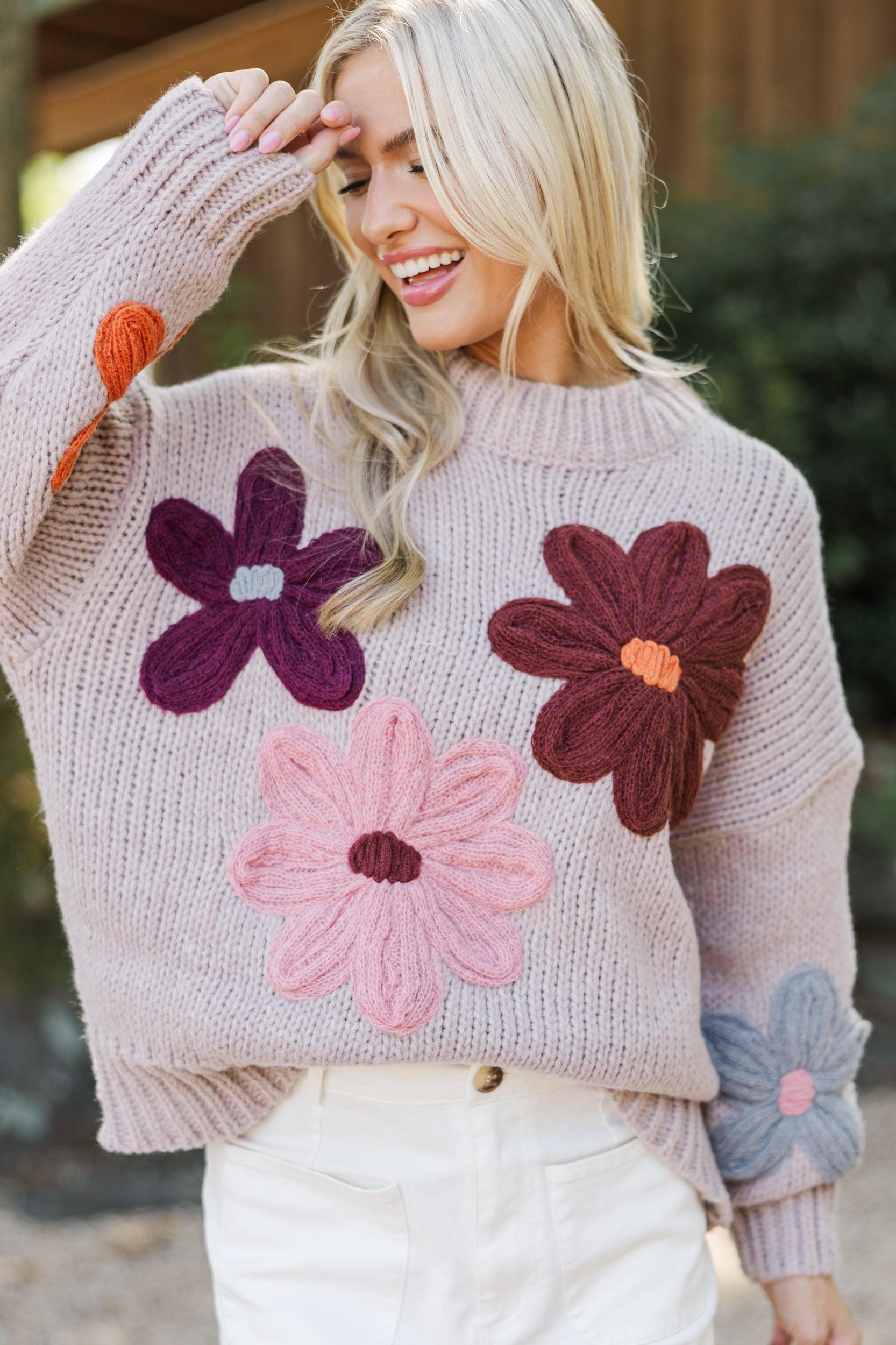 Just You Wait Natural Floral Sweater Female Product Image