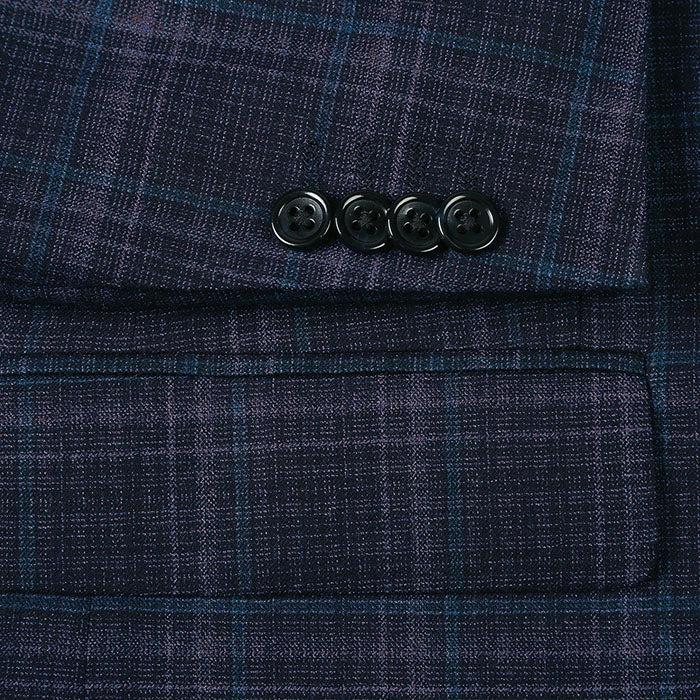 Wool Blend Regular Fit Stretch Checked Blazer in Navy Product Image
